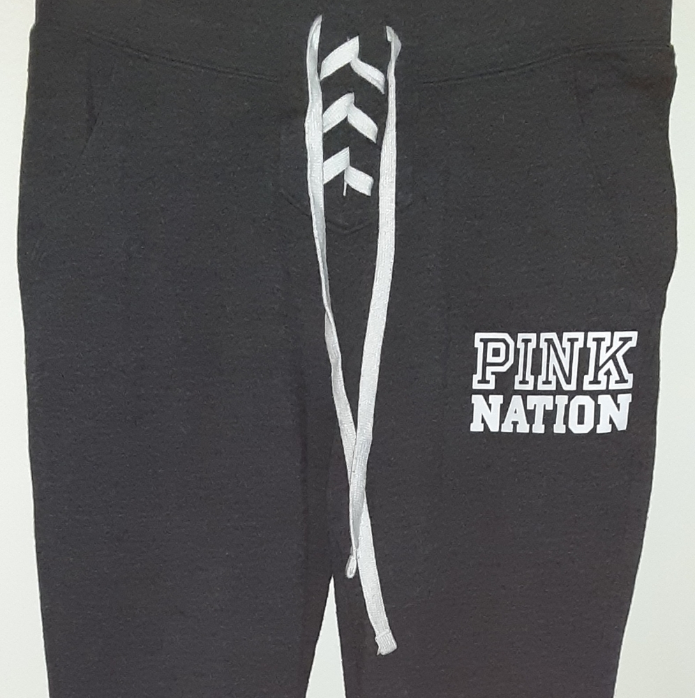 PINK Victoria's Secret Black Joggers with White Accents